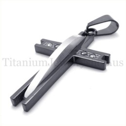 Colgante De Cruz De Titanio De Moda Con Diamantes Negros