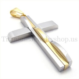 Colgante De Cruz De Titanio Para Hombre De Moda Dorada
