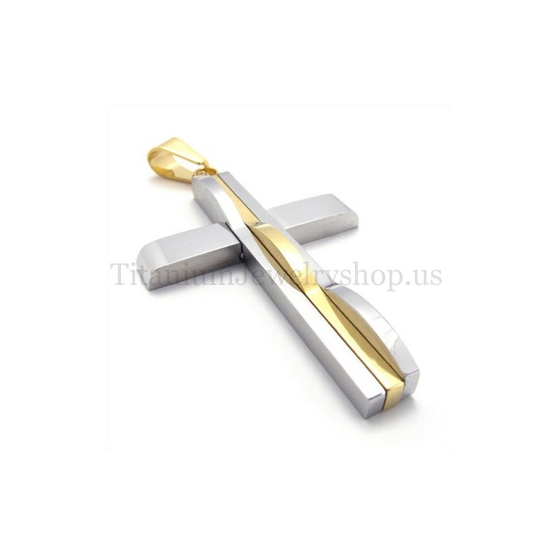 Colgante De Cruz De Titanio Para Hombre De Moda Dorada