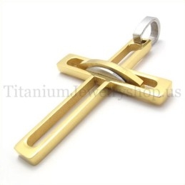 Colgante De Cruz De Titanio De Moda Para Hombre Noble Dorado