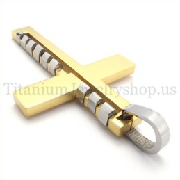Colgante De Cruz De Titanio Con Diseño De Protuberancias Doradas
