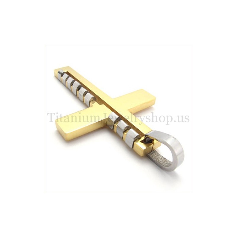 Colgante De Cruz De Titanio Con Diseño De Protuberancias Doradas