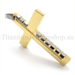 Colgante De Cruz De Titanio Con Diseño De Protuberancias Doradas