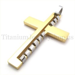 Colgante De Cruz De Titanio Con Diseño De Protuberancias Doradas