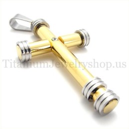 Colgante De Cruz Cilíndrica De Titanio De Moda Dorada