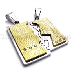 Colgante De Titanio Con Dos Capas Entrelazadas De Oro Para Amantes