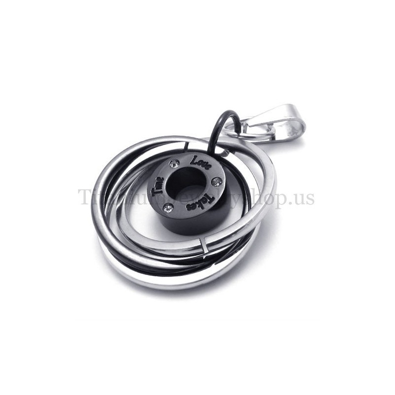Colgante De Titanio Multianillo Negro Con El Grabado "Take Time Love"