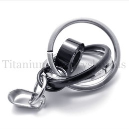 Colgante De Titanio Multianillo Negro Con El Grabado "Take Time Love"