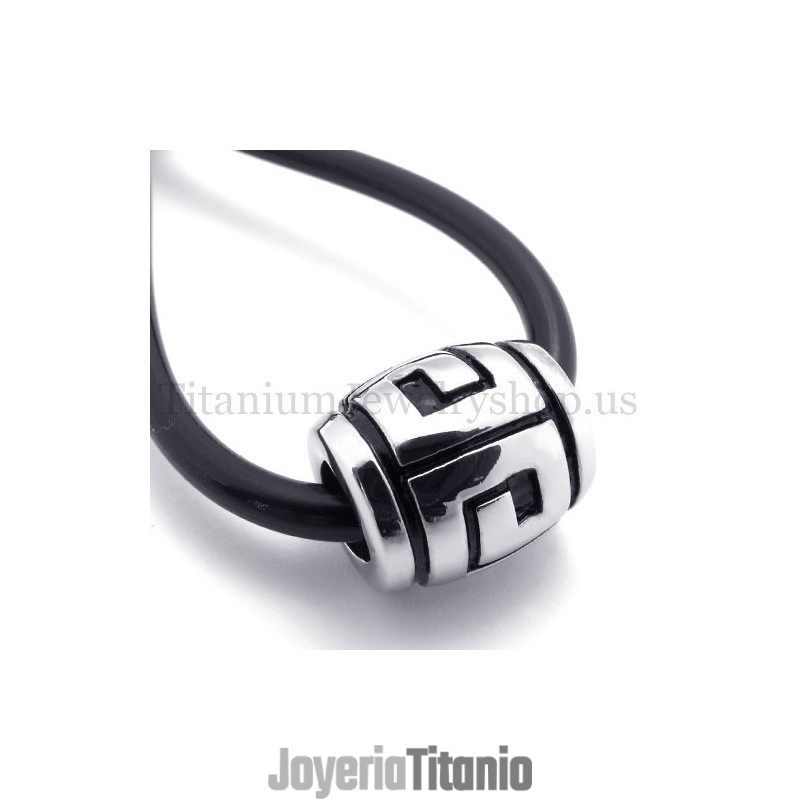 Colgante De Titanio Con Cuentas De La Suerte Y Diseño Gráfico Elipsoidal Simple