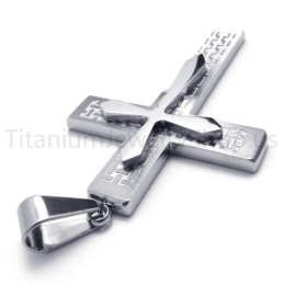 Nuevo Colgante De Titanio Con Cruz Plateada De Dos Capas