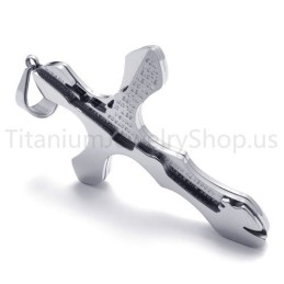 Nuevo Colgante De Cruz De Titanio Con Letras Talladas En Plata
