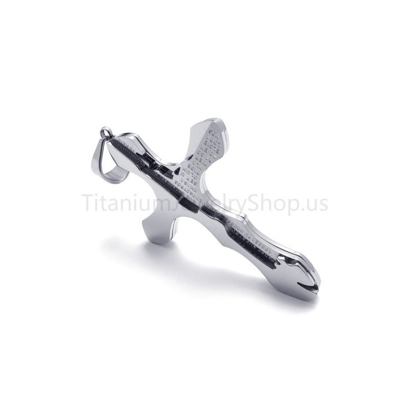 Nuevo Colgante De Cruz De Titanio Con Letras Talladas En Plata