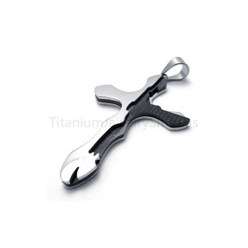 Nuevo Colgante De Titanio Con Cruz Y Letras Talladas En Duotono