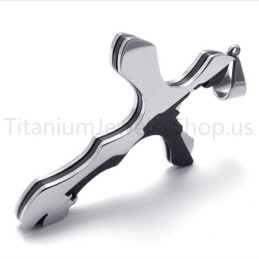 Nuevo Colgante De Titanio Con Cruz Y Letras Talladas En Duotono