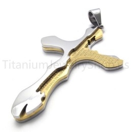 Nuevo Colgante De Titanio Con Cruz Y Letras Talladas En Oro