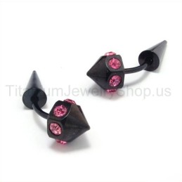 Pendientes De Titanio Negro Con Diamantes Morados Incrustados