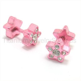 Pendientes De Titanio Con Incrustaciones De Diamantes Y Estrellas Rosas