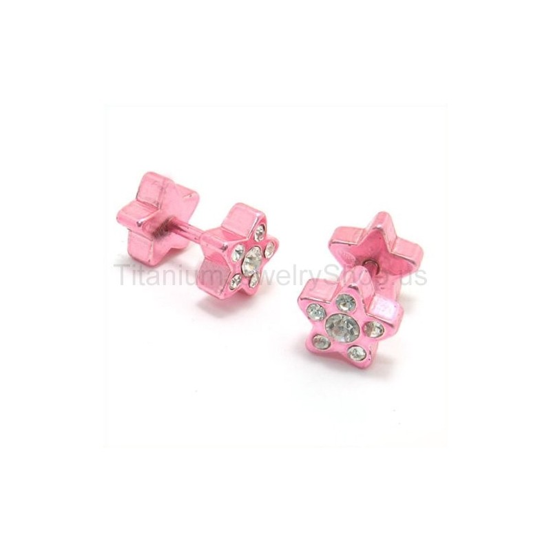 Pendientes De Titanio Con Incrustaciones De Diamantes Y Estrellas Rosas Pendientes De Titanio Con Incrustaciones De Diamantes Y Estrellas Rosas