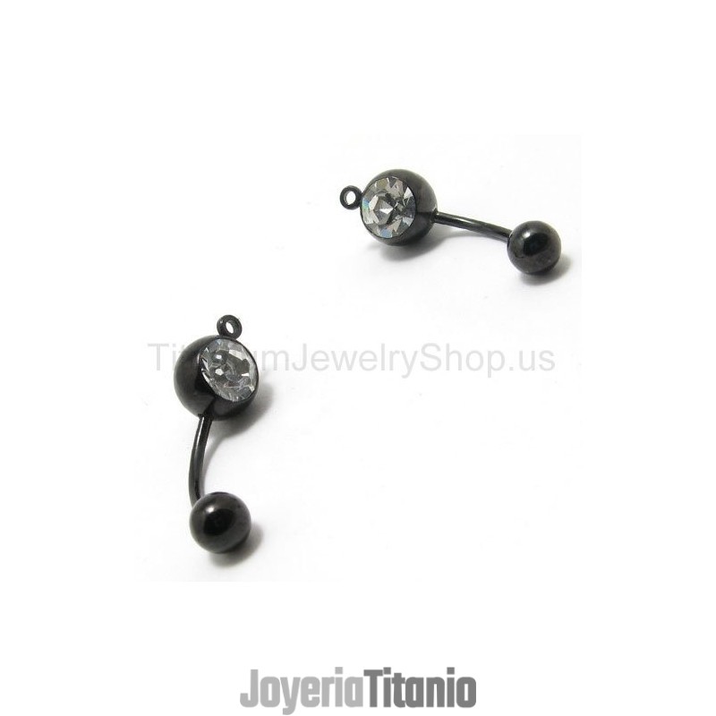 Mini Pendientes De Titanio Negro Con Diamantes Incrustados