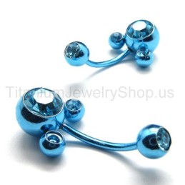 Pendientes De Titanio Con Incrustaciones De Diamantes Y Flor Azul