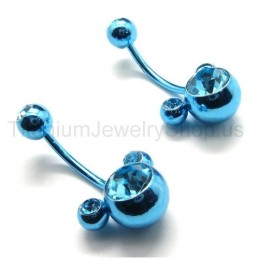 Pendientes De Titanio Con Incrustaciones De Diamantes Y Flor Azul