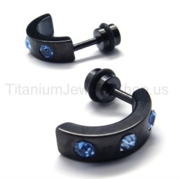 Pendientes De Titanio Negro Con Diamantes Azules