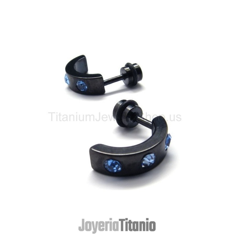 Pendientes De Titanio Negro Con Diamantes Azules Pendientes De Titanio Negro Con Diamantes Azules
