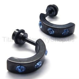 Pendientes De Titanio Negro Con Diamantes Azules