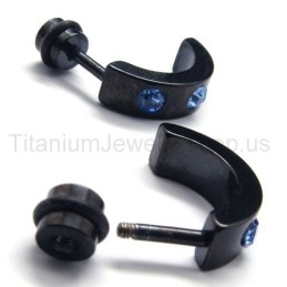 Pendientes De Titanio Negro Con Diamantes Azules