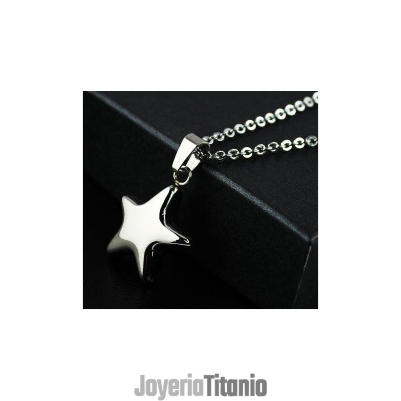 Colgante Y Collar De Titanio Puro Con Estrella Plateada