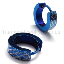 Pendientes De Aro De Titanio Con Grabado Azul