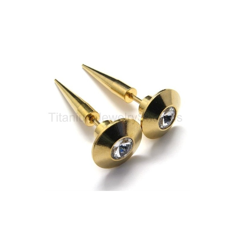 Pendientes De Titanio Con Tachuelas Doradas Pendientes De Titanio Con Tachuelas Doradas