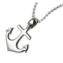 Collar Con Colgante De Titanio Puro Y Cruz De Ancla Y Calavera