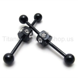 Pendientes Finos De Titanio Negro Con Incrustaciones De Diamantes