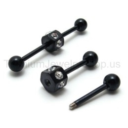 Pendientes Finos De Titanio Negro Con Incrustaciones De Diamantes