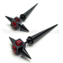 Pendientes De Titanio Negro Con Diamantes Rojos
