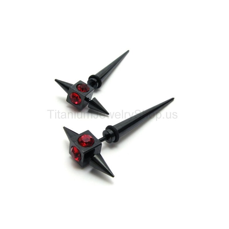 Pendientes De Titanio Negro Con Diamantes Rojos Pendientes De Titanio Negro Con Diamantes Rojos