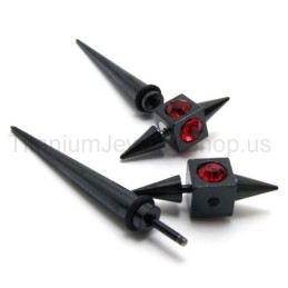 Pendientes De Titanio Negro Con Diamantes Rojos