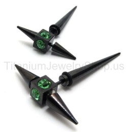 Pendientes De Titanio Negro Con Diamantes Verdes