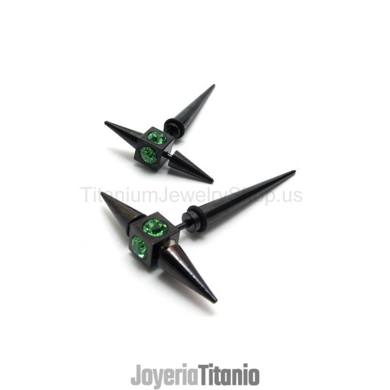 Pendientes De Titanio Negro Con Diamantes Verdes Pendientes De Titanio Negro Con Diamantes Verdes