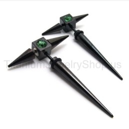 Pendientes De Titanio Negro Con Diamantes Verdes