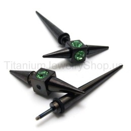 Pendientes De Titanio Negro Con Diamantes Verdes