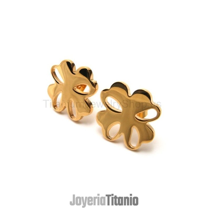 Pendientes De Titanio Con Flores Doradas