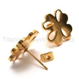 Pendientes De Titanio Con Flores Doradas