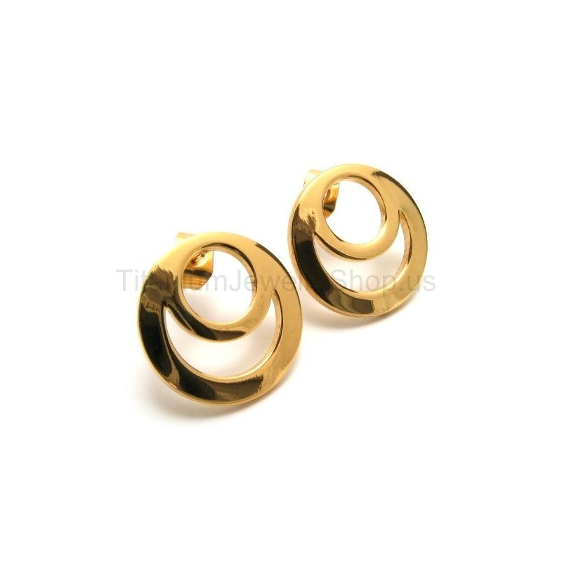 Pendientes De Titanio Dorados De Dos Vueltas Pendientes De Titanio Dorados De Dos Vueltas