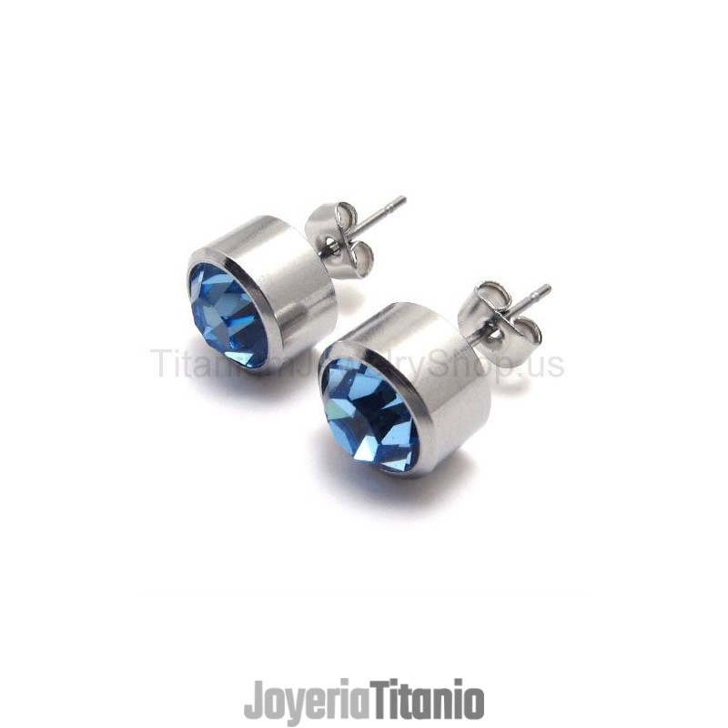 Pendientes De Diamantes Azules De Titanio Con Tanque De Plata Pendientes De Diamantes Azules De Titanio Con Tanque De Plata