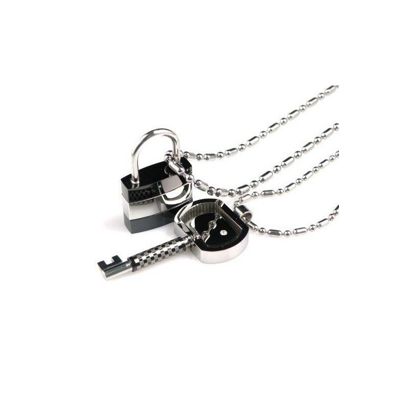 Collar Con Colgante De Titanio Puro Para Parejas Con Llave De Bloqueo Collar Con Colgante De Titanio Puro Para Parejas Con Llave De Bloqueo