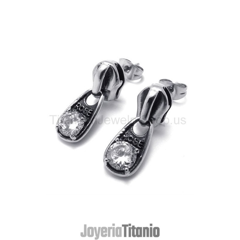 Pendientes De Titanio Retro Con Diamantes Blancos
