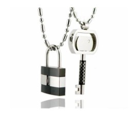 Collar Con Colgante De Titanio Puro Para Parejas Con Llave De Bloqueo