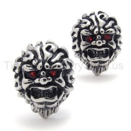 Pendientes De Titanio Retro Con León De Ojos Rojos